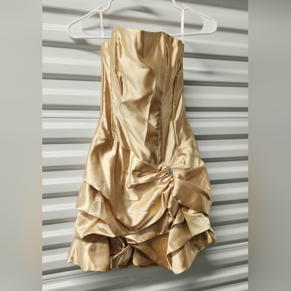 Vintage Jessica McClintock for Gunne Sax Golden Champagne Satin Corset Dress Sz
